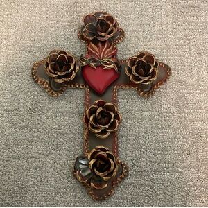 Sacred heart cross with roses- Dia de Muertos altar